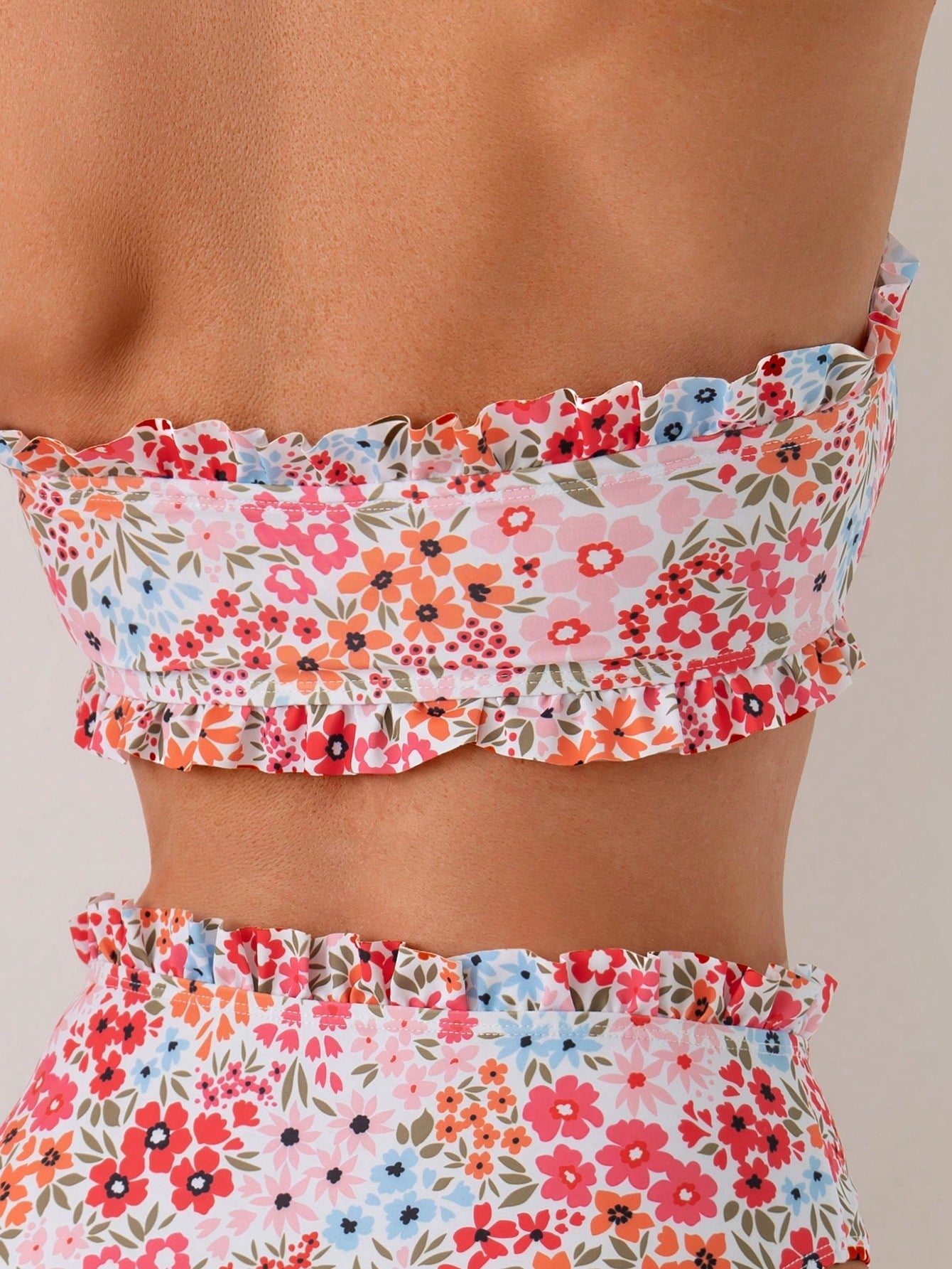 Floral Ruffle Bandeau Top And Beach Shorts, For Spring/Summer