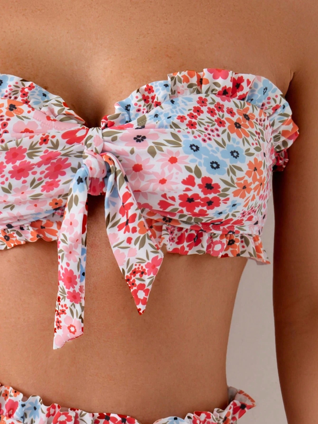 Floral Ruffle Bandeau Top And Beach Shorts, For Spring/Summer
