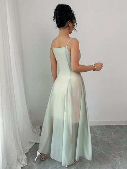 Women's Spring/Summer Sleeveless Long Dress, Green, Fashionable & Romantic