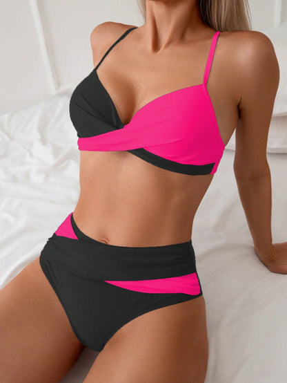 Swim Summer Beach Women's Colorblock Cross Detail Bikini Set