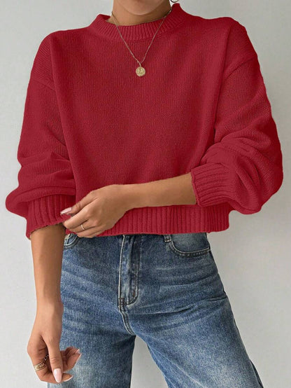 Celisse Tropiluxe Women's Solid Color Simple Casual Crew Neck Long Sleeve White Sweater