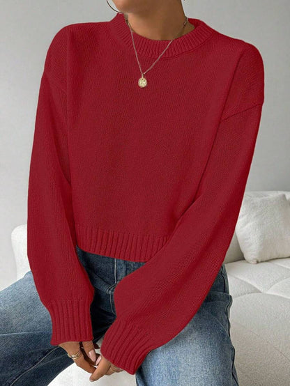 Celisse Tropiluxe Women's Solid Color Simple Casual Crew Neck Long Sleeve White Sweater