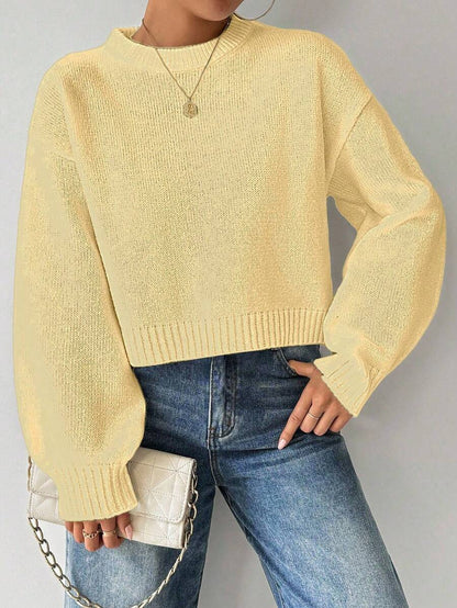 Celisse Tropiluxe Women's Solid Color Simple Casual Crew Neck Long Sleeve White Sweater
