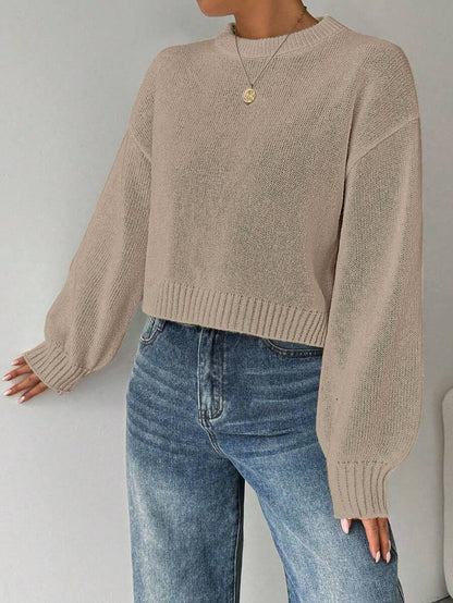 Celisse Tropiluxe Women's Solid Color Simple Casual Crew Neck Long Sleeve White Sweater
