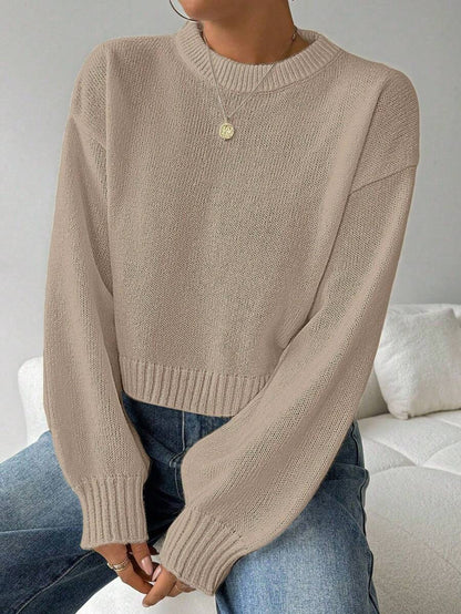Celisse Tropiluxe Women's Solid Color Simple Casual Crew Neck Long Sleeve White Sweater