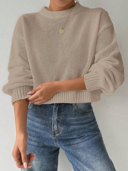 Celisse Tropiluxe Women's Solid Color Simple Casual Crew Neck Long Sleeve White Sweater