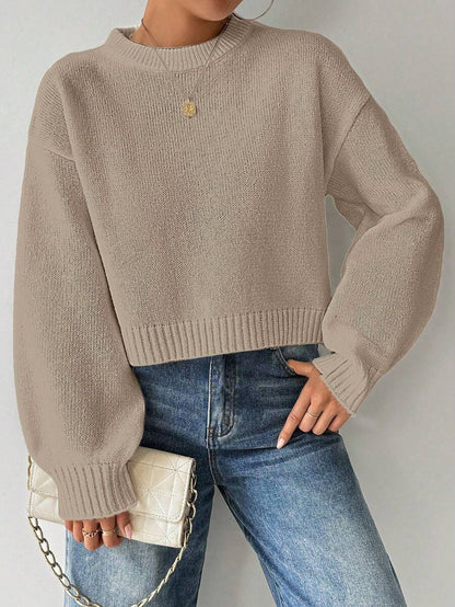 Celisse Tropiluxe Women's Solid Color Simple Casual Crew Neck Long Sleeve White Sweater