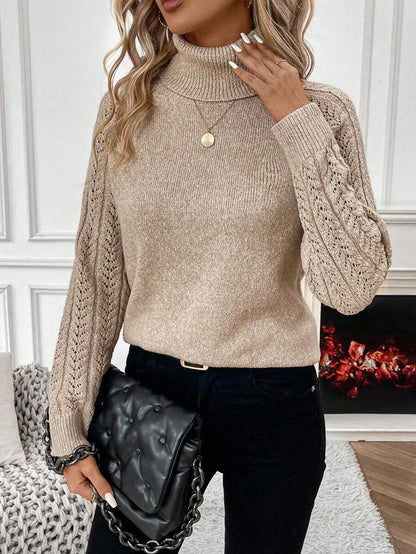 Chiquease Solid Color Casual Turtleneck Long Sleeve Pullover Sweater Knit Pullover Fall Winter Outfit
