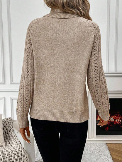 Chiquease Solid Color Casual Turtleneck Long Sleeve Pullover Sweater Knit Pullover Fall Winter Outfit