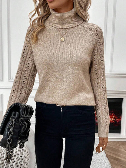 Chiquease Solid Color Casual Turtleneck Long Sleeve Pullover Sweater Knit Pullover Fall Winter Outfit