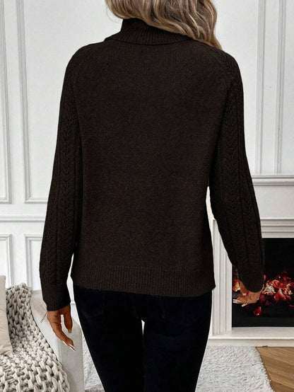 Chiquease Solid Color Casual Turtleneck Long Sleeve Pullover Sweater Knit Pullover Fall Winter Outfit