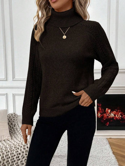 Chiquease Solid Color Casual Turtleneck Long Sleeve Pullover Sweater Knit Pullover Fall Winter Outfit