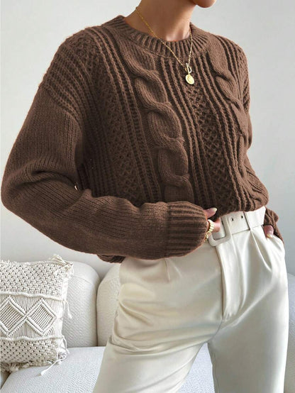 Chiquease 1pc Women Oversized Solid Color Round Neck Drop Shoulder Long Sleeve Casual Pullover Sweater, Autumn/Winter,Long Sleeve Tops Knit Pullover Fall Outfit