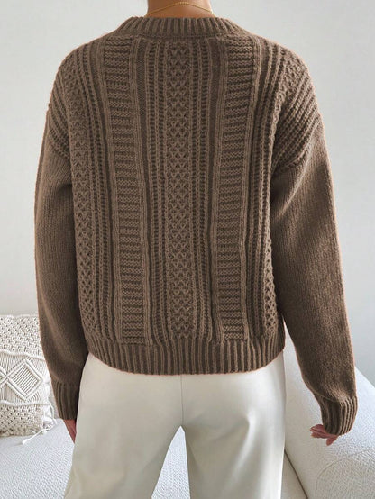Chiquease 1pc Women Oversized Solid Color Round Neck Drop Shoulder Long Sleeve Casual Pullover Sweater, Autumn/Winter,Long Sleeve Tops Knit Pullover Fall Outfit