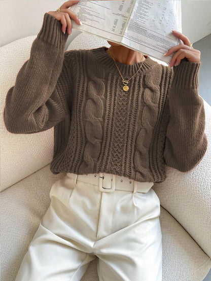 Chiquease 1pc Women Oversized Solid Color Round Neck Drop Shoulder Long Sleeve Casual Pullover Sweater, Autumn/Winter,Long Sleeve Tops Knit Pullover Fall Outfit