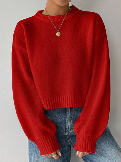 Celisse Tropiluxe Women's Solid Color Simple Casual Crew Neck Long Sleeve White Sweater