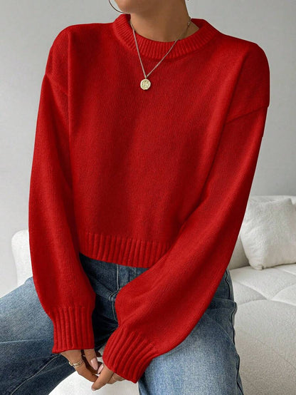 Celisse Tropiluxe Women's Solid Color Simple Casual Crew Neck Long Sleeve White Sweater