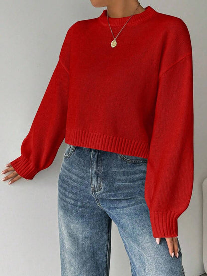 Celisse Tropiluxe Women's Solid Color Simple Casual Crew Neck Long Sleeve White Sweater