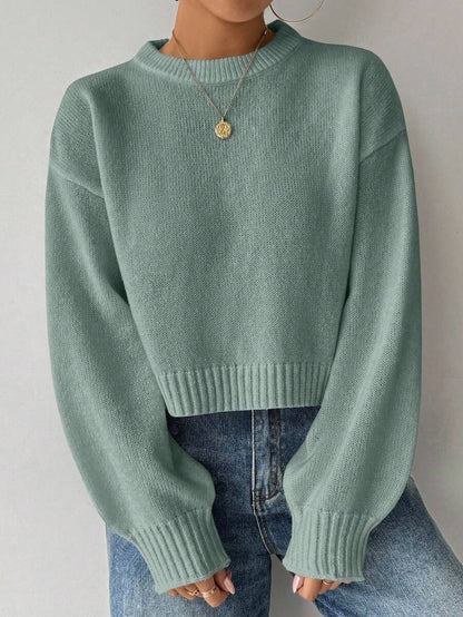 Celisse Tropiluxe Women's Solid Color Simple Casual Crew Neck Long Sleeve White Sweater