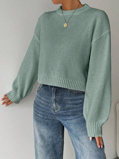 Celisse Tropiluxe Women's Solid Color Simple Casual Crew Neck Long Sleeve White Sweater