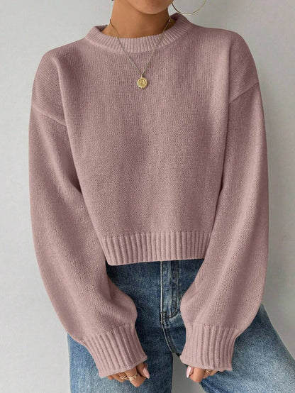 Celisse Tropiluxe Women's Solid Color Simple Casual Crew Neck Long Sleeve White Sweater