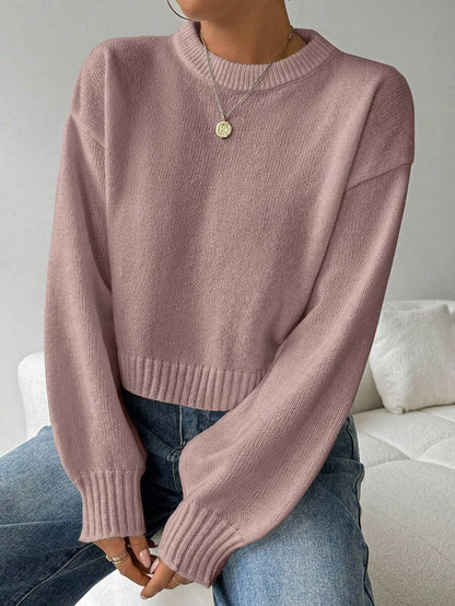 Celisse Tropiluxe Women's Solid Color Simple Casual Crew Neck Long Sleeve White Sweater