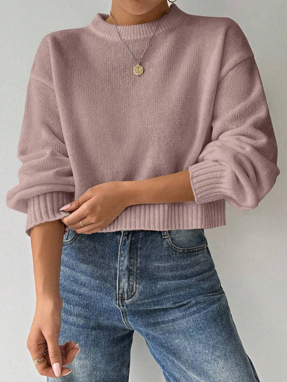 Celisse Tropiluxe Women's Solid Color Simple Casual Crew Neck Long Sleeve White Sweater