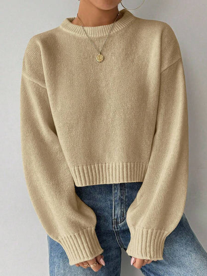 Celisse Tropiluxe Women's Solid Color Simple Casual Crew Neck Long Sleeve White Sweater