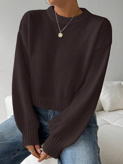 Celisse Tropiluxe Women's Solid Color Simple Casual Crew Neck Long Sleeve White Sweater