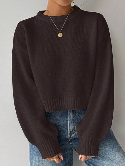 Celisse Tropiluxe Women's Solid Color Simple Casual Crew Neck Long Sleeve White Sweater