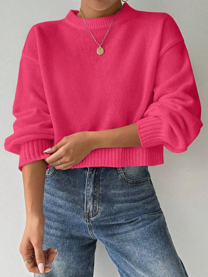 Celisse Tropiluxe Women's Solid Color Simple Casual Crew Neck Long Sleeve White Sweater