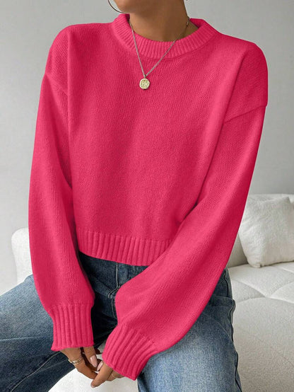 Celisse Tropiluxe Women's Solid Color Simple Casual Crew Neck Long Sleeve White Sweater
