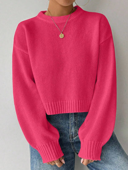 Celisse Tropiluxe Women's Solid Color Simple Casual Crew Neck Long Sleeve White Sweater