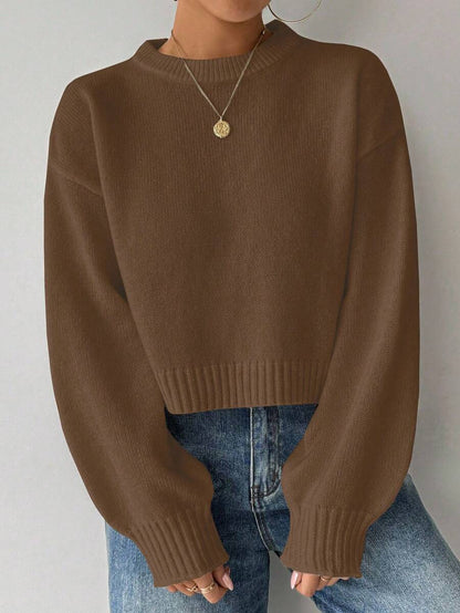 Celisse Tropiluxe Women's Solid Color Simple Casual Crew Neck Long Sleeve White Sweater