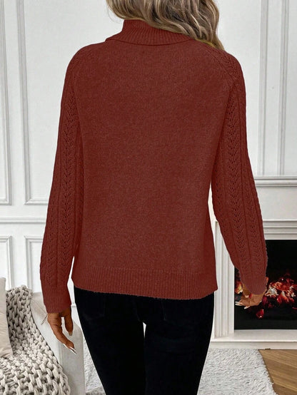 Chiquease Solid Color Casual Turtleneck Long Sleeve Pullover Sweater Knit Pullover Fall Winter Outfit