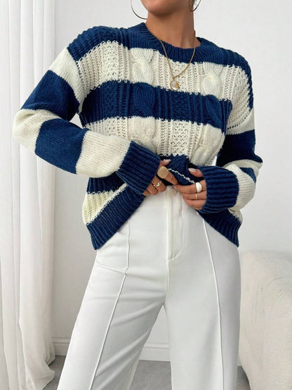 Chiquease 1pc Women Oversized Solid Color Round Neck Drop Shoulder Long Sleeve Casual Pullover Sweater, Autumn/Winter,Long Sleeve Tops Knit Pullover Fall Outfit