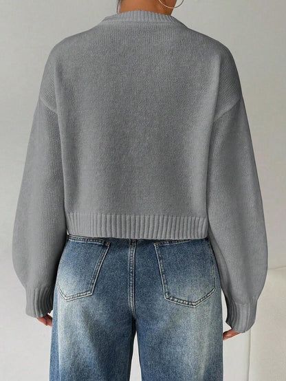 Celisse Tropiluxe Women's Solid Color Simple Casual Crew Neck Long Sleeve White Sweater
