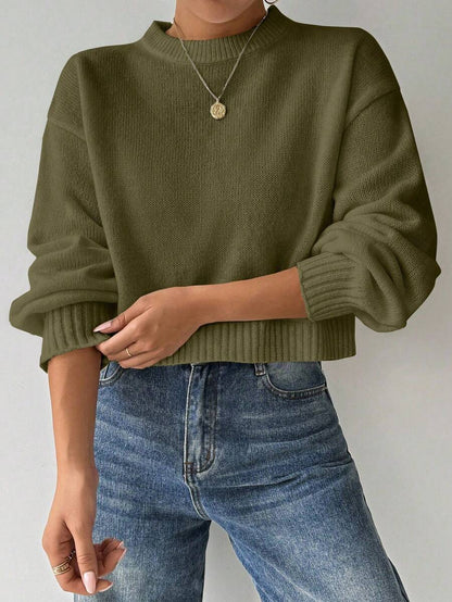 Celisse Tropiluxe Women's Solid Color Simple Casual Crew Neck Long Sleeve White Sweater