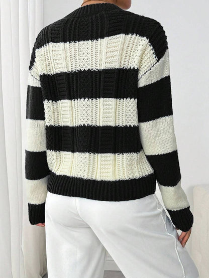 Chiquease 1pc Women Oversized Solid Color Round Neck Drop Shoulder Long Sleeve Casual Pullover Sweater, Autumn/Winter,Long Sleeve Tops Knit Pullover Fall Outfit