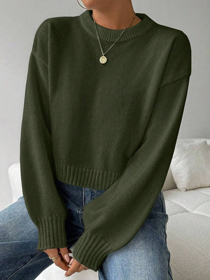 Celisse Tropiluxe Women's Solid Color Simple Casual Crew Neck Long Sleeve White Sweater