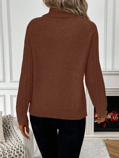 Chiquease Solid Color Casual Turtleneck Long Sleeve Pullover Sweater Knit Pullover Fall Winter Outfit
