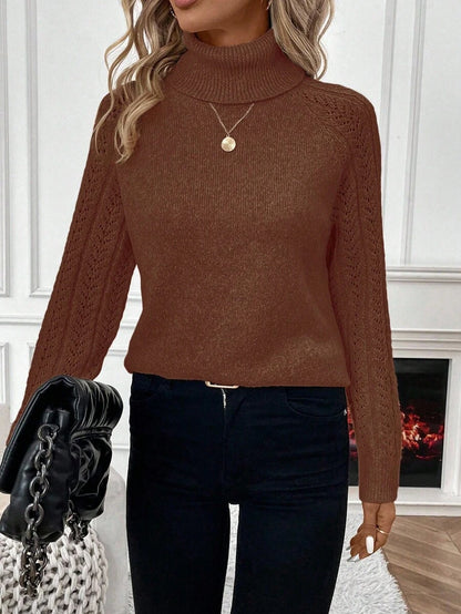 Chiquease Solid Color Casual Turtleneck Long Sleeve Pullover Sweater Knit Pullover Fall Winter Outfit