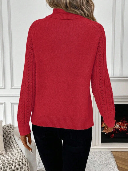 Chiquease Solid Color Casual Turtleneck Long Sleeve Pullover Sweater Knit Pullover Fall Winter Outfit