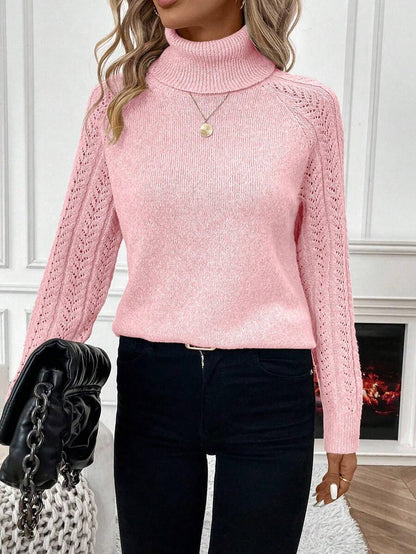 Chiquease Solid Color Casual Turtleneck Long Sleeve Pullover Sweater Knit Pullover Fall Winter Outfit