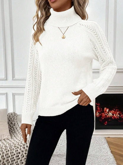 Chiquease Solid Color Casual Turtleneck Long Sleeve Pullover Sweater Knit Pullover Fall Winter Outfit