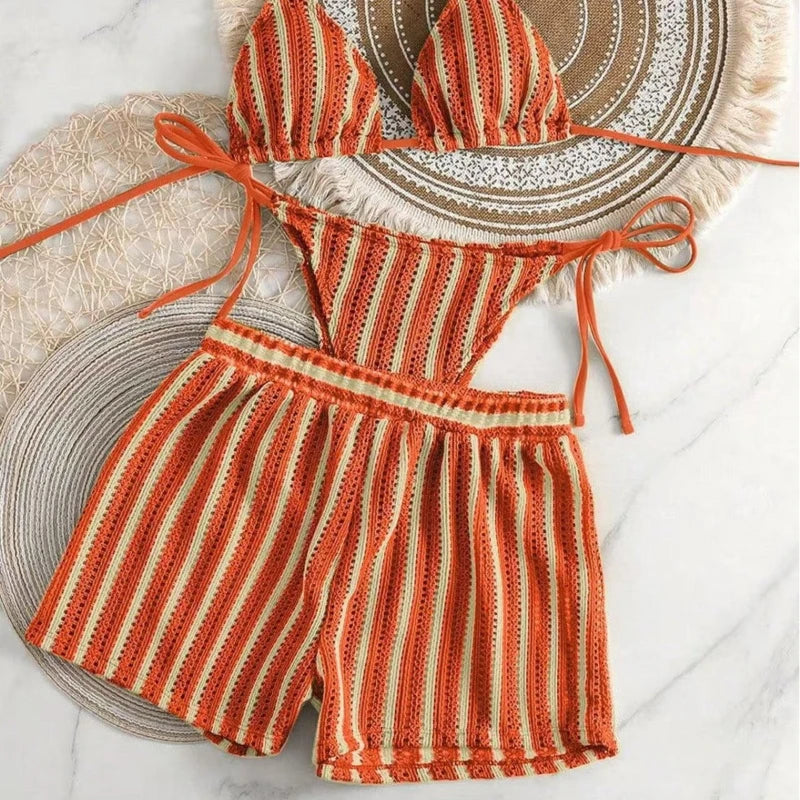 Women's New Style Boxer Shorts Mesh Three-piece