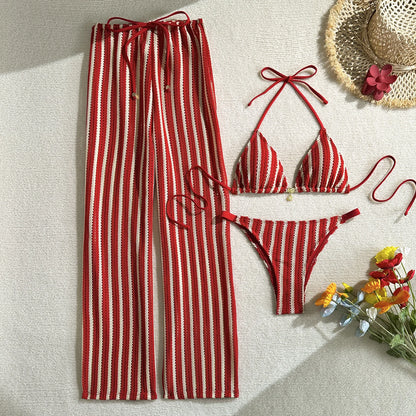 Woman Vintage Red Striped Bikini Set 2026