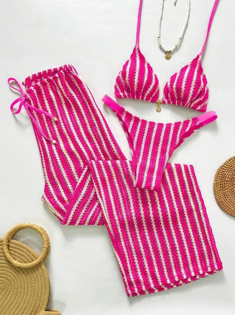 Woman Vintage Red Striped Bikini Set 2026