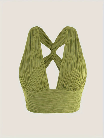 Sexy Halter Tops Women Y2K Fashion Sexy Knitted V Neck Sleeveless Backless Corset Top Crop Cami Tank Top Beachwear Sport Summer
