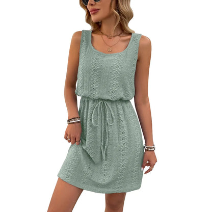 Women's Sleeveless Dress with Belt Casual Vacation Ready Summer Outfit